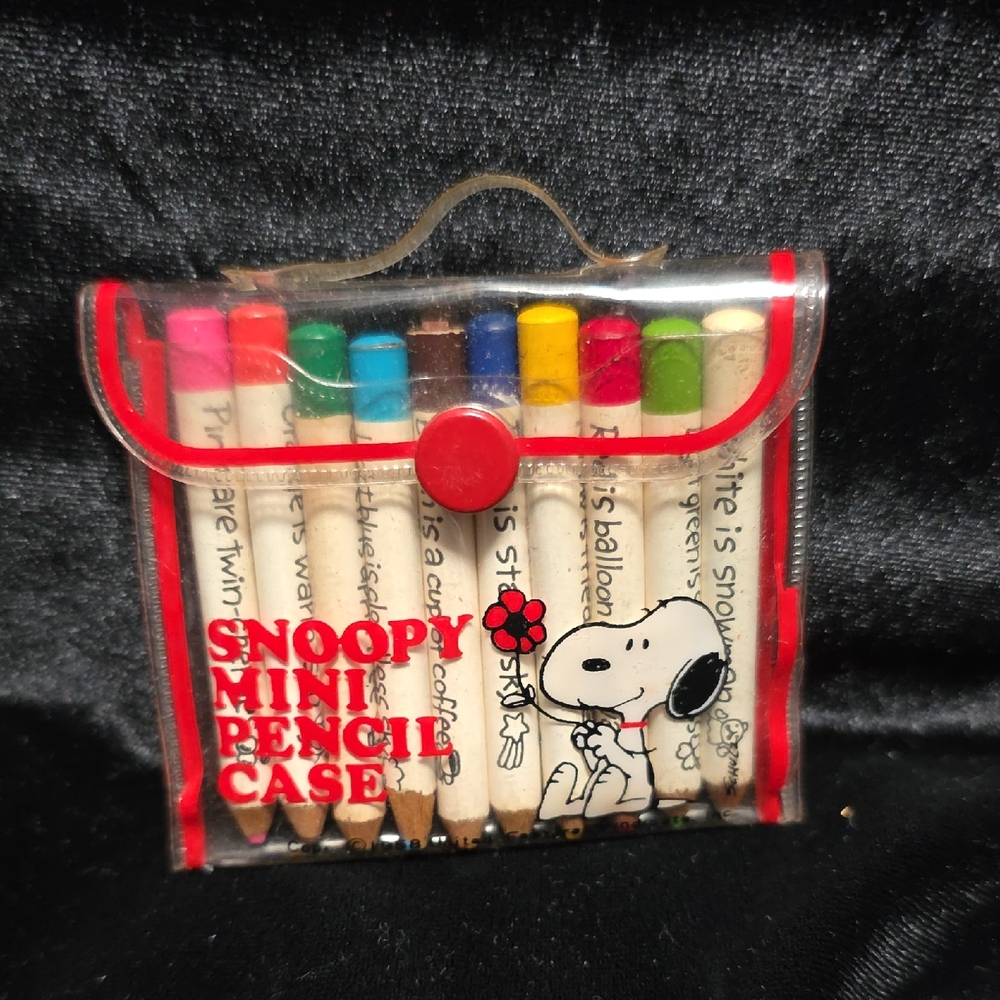 Snoopy Mini Pencil Case with Colored Pencils, Vintage #2